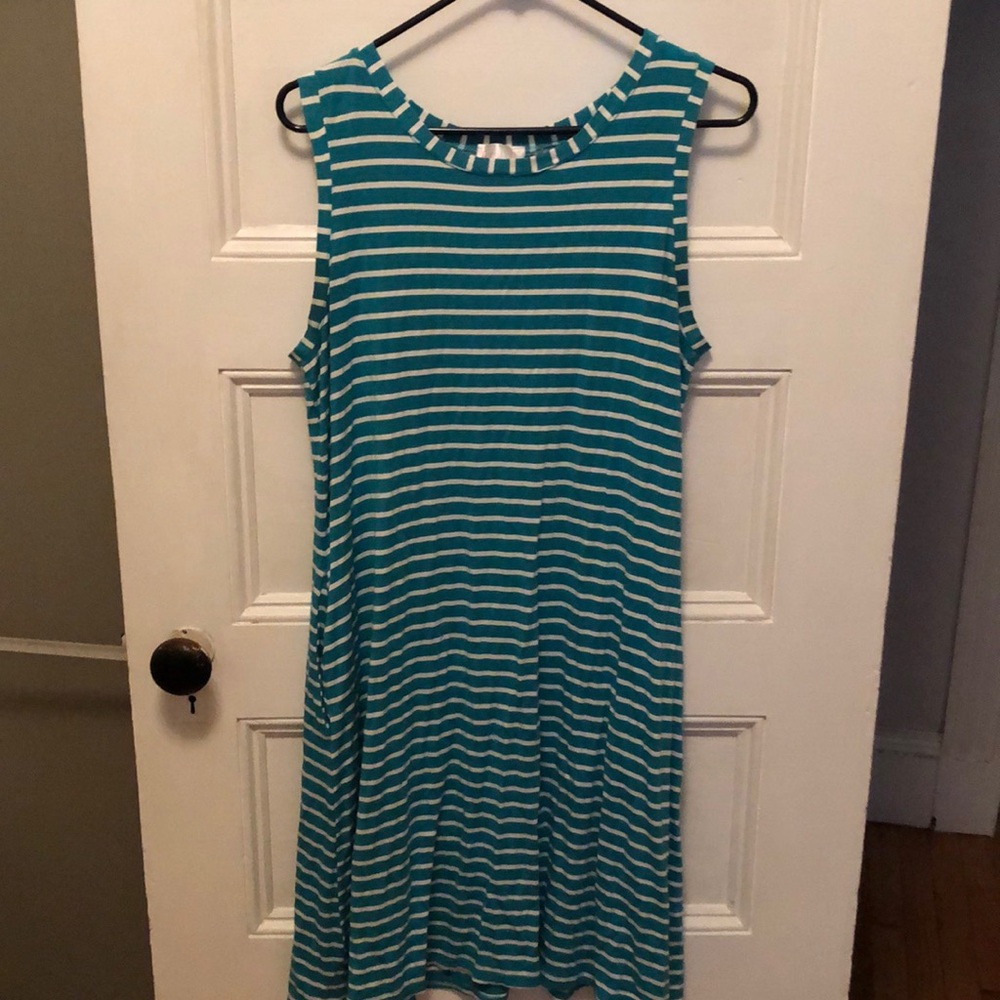 Turquoise and white stripped dress with pockets